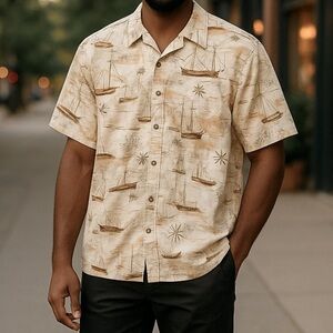 Harbor Bay sailboat print button down shirt 2XLT